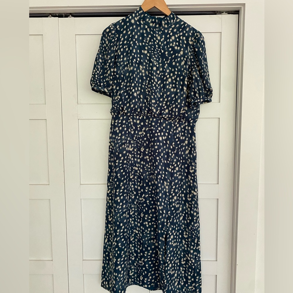 Inky blue spotted dress from Ann Taylor. Size 8.